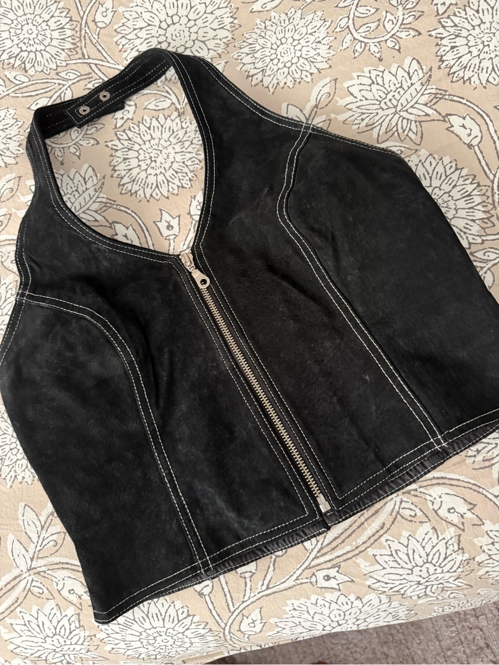 Wilsons Leather Black Suede Zip-Front Halter Vest